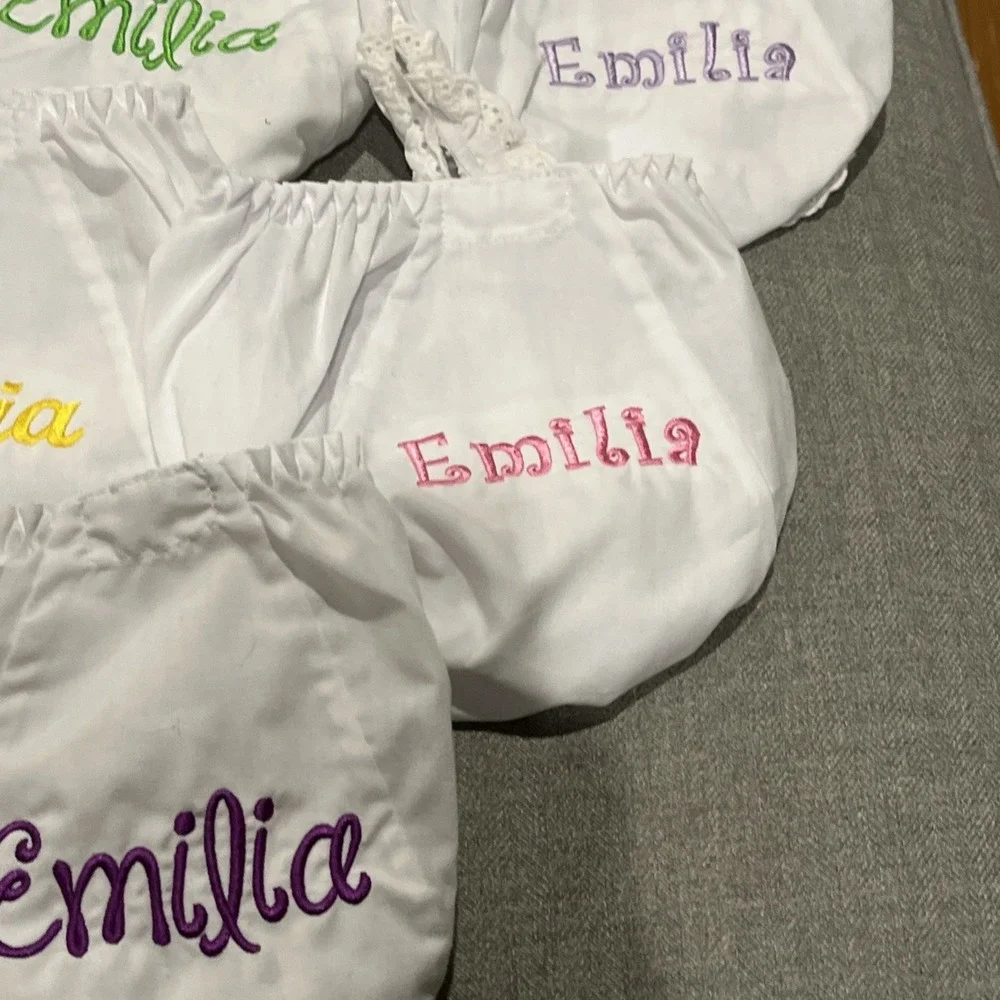 Monogrammed Emilia Baby Bloomers Size 2 +4 White Lace Trim, Set Of 8, New